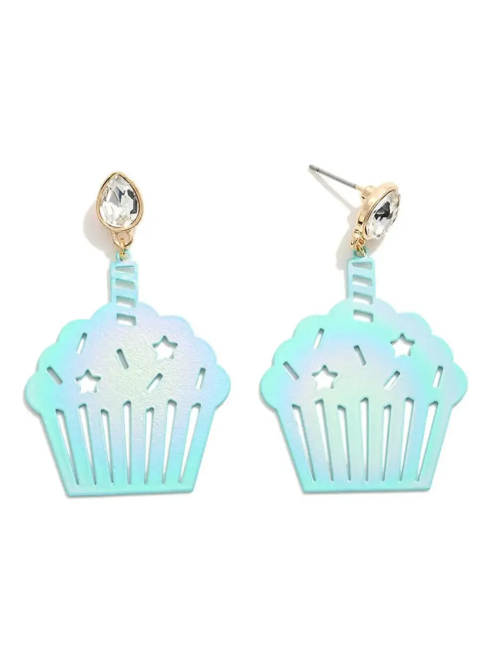 Mint Birthday Cupcake Earrings Rhinestone Candle Drop Dangle